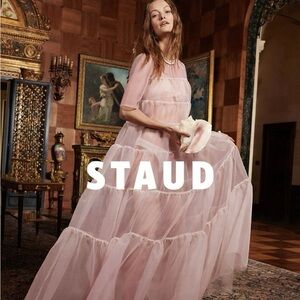 Staud Hyacinth Crepe Organza Tiered Maxi Dress. Includes slip. Small